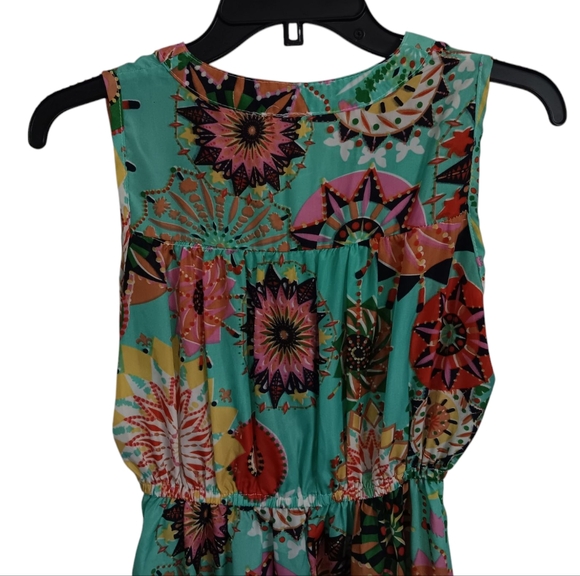 Joy & Co. Sleeveless Mini Dress, Aqua with Multi-Color Print, sz L, EUC! - Picture 7 of 10